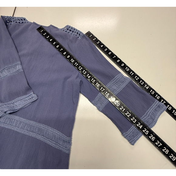 Chicos Top Womens Large 2 Blue Crochet Tasseled Peasant Flowy Beachy Boho - Picture 4 of 10